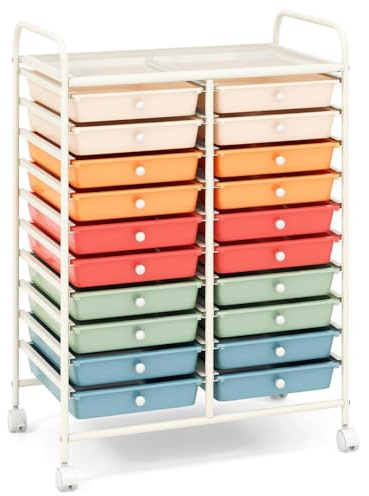 TANGZON 20 Drawers Mobile Storage Trolley, Multipurpose Rolling Cart with Lockable Wheels, Utility Trolley Unit for Home Office Organisation Stationery Beauty Salon (Colorful)