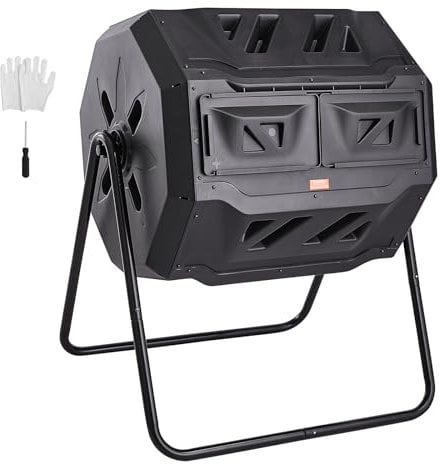 VEVOR Composteur de Jardin Rotatif 162,7 L Double Chambre Bac à Compost Rotatif à 360° en PP sans BPA Charge 50 kg pour Compostage des Déchets Organiques Cuisine Jardinier Terrasse Patio Extérieur