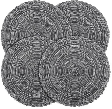 fanquare Runde Platzsets 4er Set Hitzebeständige Geflochtene Platzsets für Küchentisch 38cm Grau Runde Waschbare Tischsets