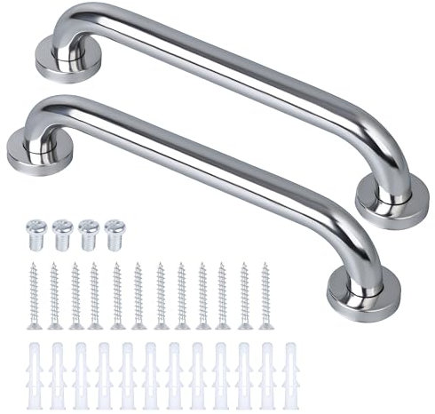 Belle Vous Stainless Steel Shower Grab Bars (2 Pack) - Safe-Grip Bathroom Hand Rail Set - 33cm/13 Inches - Safety Handles for Shower, Bathtub or Steps
