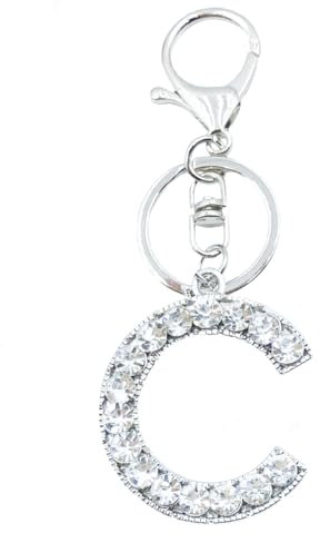 Xsclpomddy Alphabet Buchstaben Schlüsselanhänger Niedlich Schlüsselanhänger Glitzersteine Silber. Keychain für Tasche Charme,C
