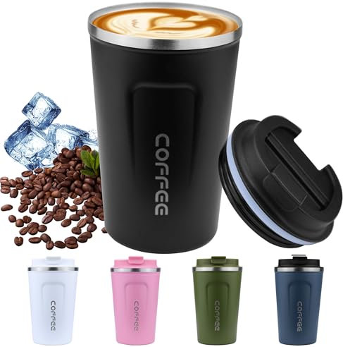 Disoza 380 ml Thermobecher Kaffee to go Kaffeebecher Termokaffeebecher Thermotasse Trinkbecher mit Deckel Thermobecher Travel Coffee Mug Kaffeebecher to go Thermo Becher mit Deckel (Schwarz)