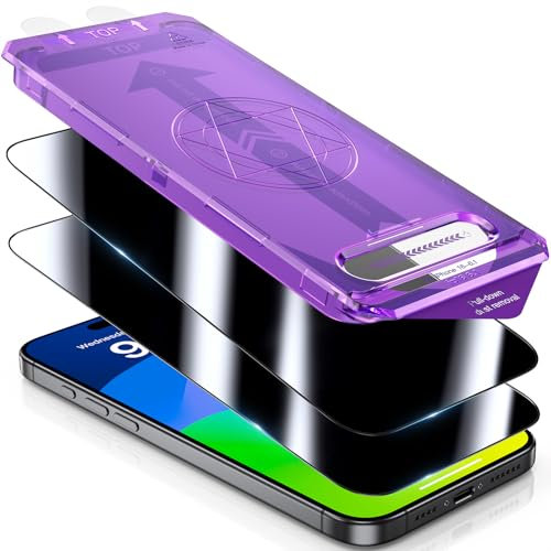 UniqueMe for iPhone 16 Privacy Screen Protector - 2 Pack [Automatic Dust Removal] 6.1 inch 9H Full Coverage Tempered Glass Flim Anti-Spy Bubble-Free Case Friendly