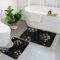 Badezimmerteppich-Set, weich, saugfähig, Mikrofaser, U-förmiger WC-Vorleger, rutschfester Badteppich, schwarze Sterne mit Schneeflocken, Badematten für Badezimmer, Badewannenmatte, 2-teilig