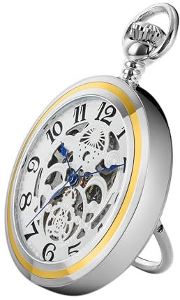 Whodoit Elegante mechanische Herren-Taschenuhr mit Kette und Box, MW183-Silberschwarz, modisch