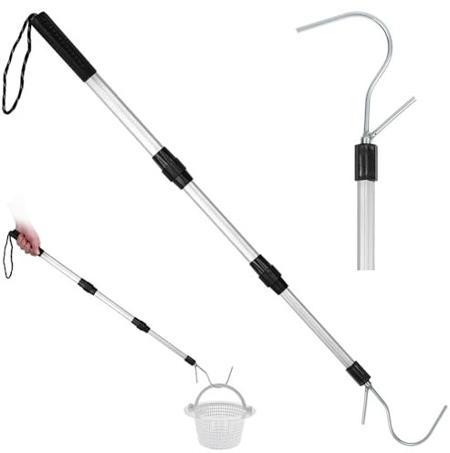 Tugaizi Skimmer Basket Hook Swimming Pool Basket Lid Lifting Hook Adjustable Swimming Pool Filter Skimmer Handle Cleaning Tool for Debris Removal, Keep Hands Clean