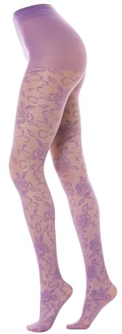 Gi&Gi Collant Donna Fantasia Fiori,Collant di pizzo da donna caratterizzati floreale tono su tono. 40 Denari N.1464 (IT, Testo, S, M, Regular, Regular, VIOLA)