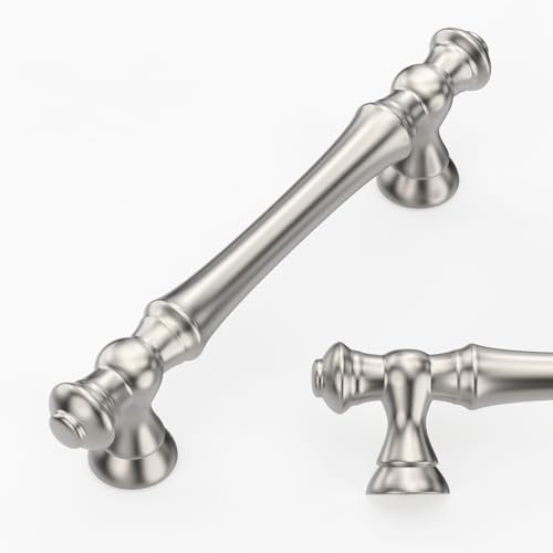 Amerdeco 6 Pack Brushed Satin Nickel Cabinet Pulls 96mm Hole Center Cabinet Hardware Kitchen Cabinet Handles for Bathroom Drawer Pulls Dresser Pulls AM022
