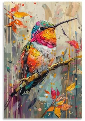 PMLBAOUS Bunte Kolibri-Wandkunst, Leinwand-Poster, Naturvogel, moderner Blattdruck, Poster auf Leinwand, ästhetische Wanddekoration für Zuhause, Zimmer, Büros, Kunstwerk, 40 x 60 cm