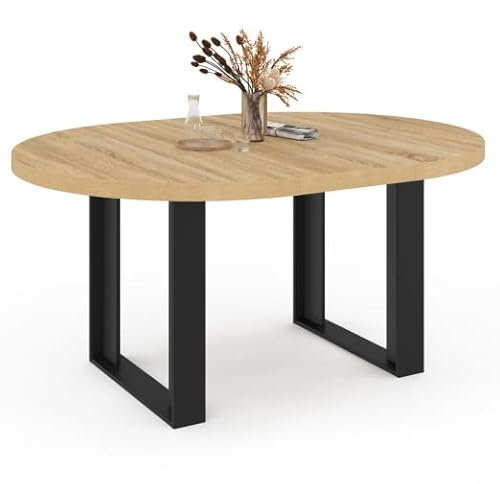 IDMarket - Esstisch, ausziehbar, rund, Phoenix, 6-8 Personen, Holz und Schwarz, 120 – 160 cm