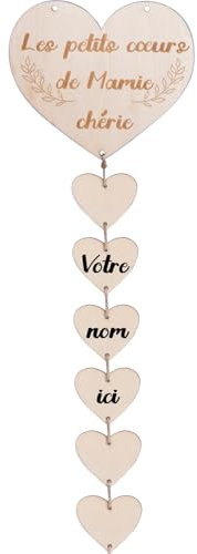 Pancarte Mamie Petits Coeurs Plaque d'arbre généalogique personnalisé,Signe de nom de Famille, fête des Grand-mères, Cadeau Mamie Cadeau Anniversaire Mamie