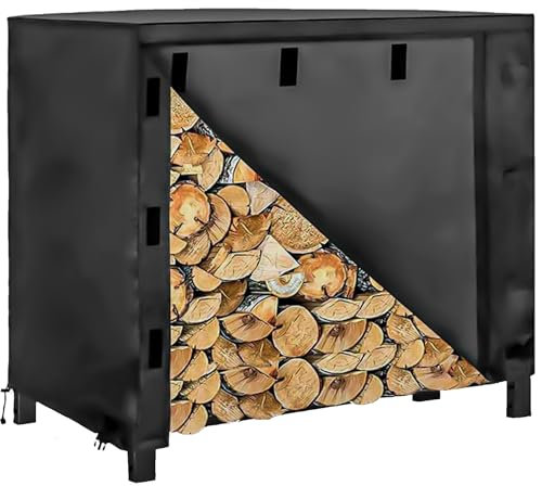 Chinimon Kaminholzregal Abdeckung, Wasserdicht 420D Oxford Abdeckung für Holzregale Außen, Wetterfeste für Brennholz-Lagerabdeckungen, Mit PVC-Unterlage(122 * 61 * 107 cm)
