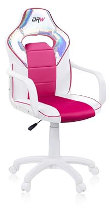 DRW Iris, Silla de Escritorio, Estudio o Despacho, Sillon Gaming, Acabado en Color Blanco, Rosa e Iris, Medidas: 46,5 cm (Ancho) x 46 cm (Largo) x 98-109,5 cm (Alto)