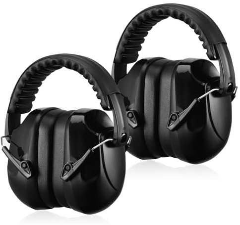 Zocipro Lot de 2 Casque Anti Bruit, Pliable Réglable Confortable, avec Une Atténuation de SNR 34dB, Serre-tête Souple avec Mousse épaisse Antibruit pour Construction, Travail, Tonte, Tir Sportif,Noir