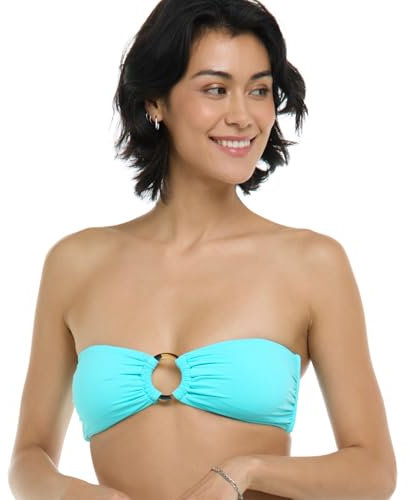 EIDON Damen Aria Bandeau Top Swimsuit with Ring Detail and Sash Tie Back Bikini, Wolke, S