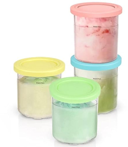 Set of 4 Creami Containers for Ninja Creami Ice Cream Maker Tubs Accessories for NC301 NC300 NC299AMZ Series, Dishwasher Safe, Leak-Proof - in Pink, Green, Yellow and Blue