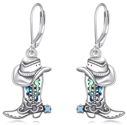 ONEFINITY Cowgirls Ohrringe 925 Sterling Silber Cowgirl Cowboy Boot Hat Dangle Drop Ohrringe Western Country Schmuck Geschenke für Damen