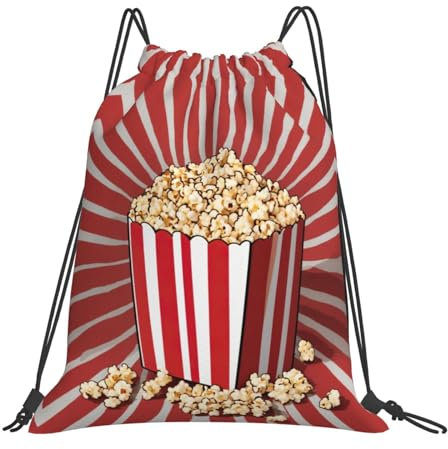 rannsut Rucksack mit Popcorn-Druck, Kordelzug, Sport, Fitnessstudio, Rucksack für Damen und Herren, Sport, Yoga, Reisen, Schwimmen, Weiß, Einheitsgröße