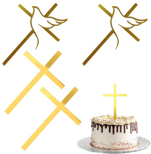 WUSJCOF 4 Stück Kuchendeko Kreuz Cake Topper Taube Acryl Torte Deko mit Schillerndem Spiegeleffekt für Hochzeit, Geburtstag, Weihnachten, Party & mehr