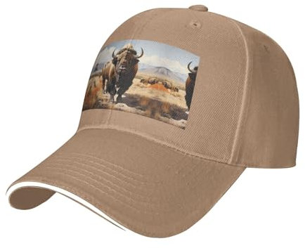 Oudrspo Cappelli con Visiera North American Bison Herd, Berretto da Baseball a Forma di panino con Fibbia Magica, da Camionista, Perfetto per L'Estate, all'aperto, Golf