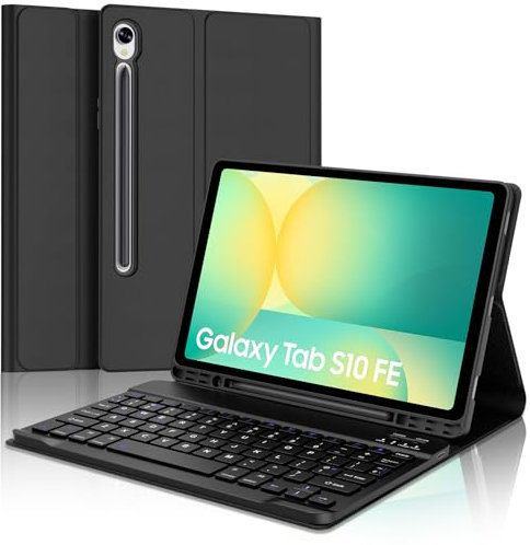 SENGBIRCH Keyboard Case for Samsung Galaxy Tab S10 FE 2025/S9 FE 10.9 - UK Layout Detachable Wireless Bluetooth Keyboard, Protective Folio Cover for for Samsung Galaxy Tab S9 11, Black