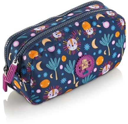 Miquelrius - Estuche Escolar, Portatodo Doble, Mini León | 2 Compartimentos, Fabricado con Botellas Recicladas, Cierre de Cremallera, Organiza el Material Escolar, Vuelta al Cole