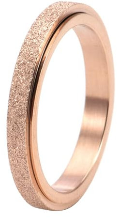 Calefee Fidget Ring Edelstahl Anti Stress, Ring Schmal Schlicht Damen Personalisierbar Bandring Drehbar Matt Roségold 3 mm Breit, Größe 54