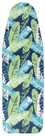 DURA HOME Premium Ironing Board Cover – 2 sizes, 100% Cotton + 3 mm Foam Pad – Heat-Reflective, with Adjustable Drawstring Fastener (Leaves, L (148x52 cm))