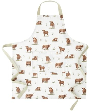Catherine Lansfield Angus Highland Cow Cotton 70x80cm Kitchen Adult Apron Natural