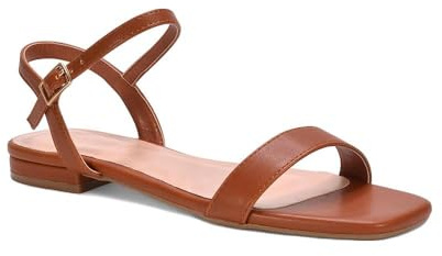 ESSEX GLAM Women's Flat Strappy Sandals Ladies Ankle Strap Open Toe Buckle Synthetic Leather Shoes Size 3-8