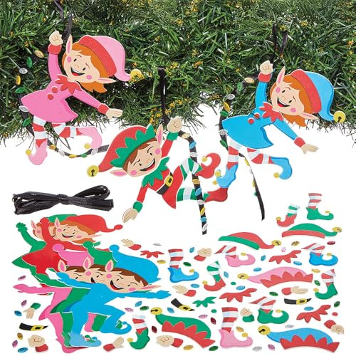 Baker Ross FN625 Mischievous Christmas Elf Mix & Match Decoration Kits – Pack of 8, Christmas Craft Sets for Kids to Create Playful Elf Decorations