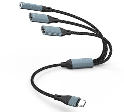 XAGMODSHN Cable convertidor USB tipo C 3 en 1 con sonido de 3,5 mm PD60W carga datos OTG para teléfonos inteligentes y computadoras tipo C OTG