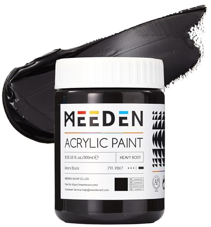 MEEDEN Mars Negro Pintura Acrílica: Pintura Negra de Brillo del Cuerpo Pesado de 300ml / 10oz - Pinturas de Arte Gruesas para Artistas Profesionales que Pintan en Lienzo