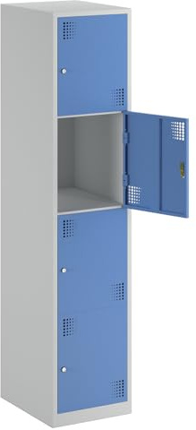 eurokraft Basic | 4er-Schließfachschrank Alvina | 1 Abteil, lichtgrau / lichtblau, Breite 400 mm, Zylinderschloss