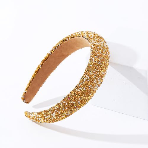 Glitter Headband,Pearl Embellished Headband for Women,Gold Sparkly Hairband with Rhinestones,Elegant Wedding & Birthday Hair Accessories,Glitter Diamante for Wedding Parties Daily Decor