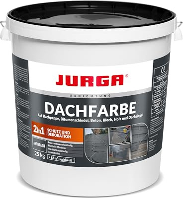 JURGA Dachfarbe 25 kg Anthrazit (62≈m²) 2 in 1: Deko & Schutz, Sockelfarbe, Betonfarbe, UV- und Witterungsbeständig, Hohe Elastizität, Einfache Anwendung, Lösungsmittelfrei, für Innen und Außen