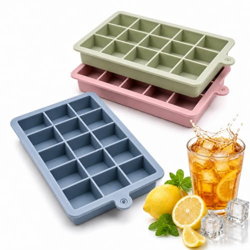 3-Pack Silicone Ice Cube Trays with Lids, Large Square Ice Moulds, BPA Free, Perfect for Whiskey, Cocktails, Chilled Drinks & Freezer Containers, Ice Cube Maker for Parties & Frozen Liquids