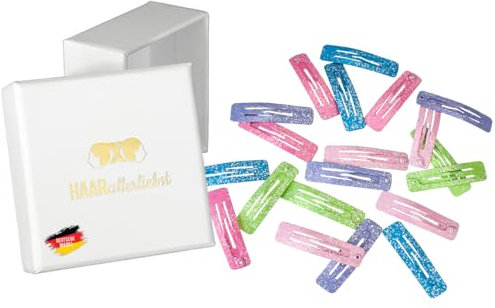 Haarallerliebst Haarspangen klein & rechteckig für Kinder & Damen – 20 Stück in Glitzer (3,9 cm) inkl. Aufbewahrungsbox – Ideal für dünnes & blondes Haar