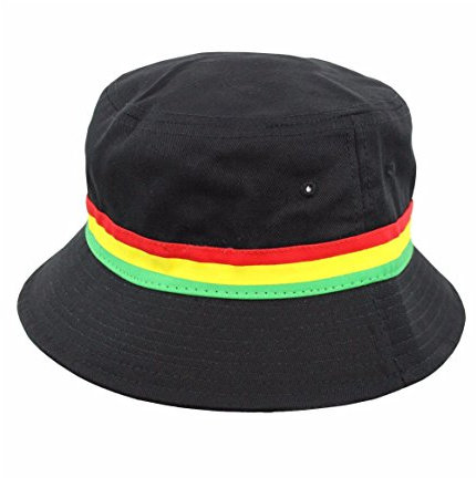 Wigwam Coole Rasta Stripe Cotton Bucket Hat - Festival Summer Sun Hats Black, Schwarz , Einheitsgröße