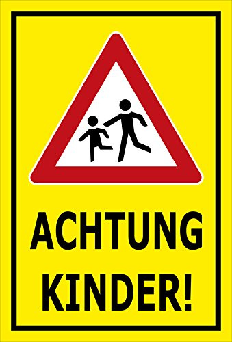 Melis-Folienwerkstatt Schild Achtung - Spielende Kinder – 60x40 cm – 3mm Hartschaum – Bohrlöcher – mehrere Größen/Materialien