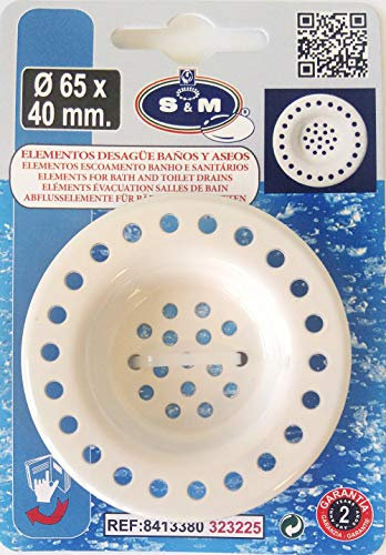 S&M Rejilla para desagüe de fregadero de cocina y/o baño acabado en blanco Ø65 x 40 mm
