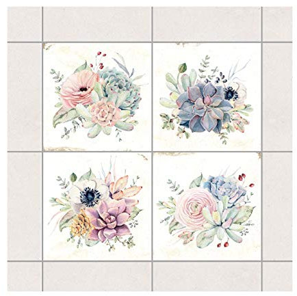 Fliesenaufkleber Aquarell Blumen Landhaus 10x10 cm Set 4teilig 10x10cm
