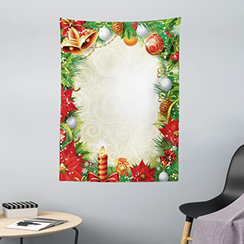 ABAKUHAUS Neujahr Wandteppich, Abstrakter Weihnachtsbaum aus Weiches Mikrofaser Stoff Waschbar ohne Verblassen Digitaldruck, 110 x 150 cm, Ecru Grün Rot