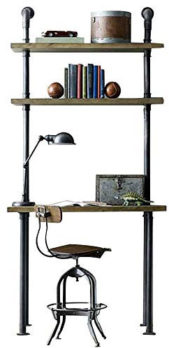 Axdwfd Floating Shelves Wall Mount Desk, Industrial Retro Wall Mount Iron Pipe Shelf Storage Shelving Bookshelf Laptop Desk (Not Included Stool)