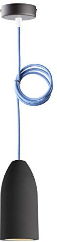 Buchenbusch urban design Betonlampe dark edition 7,5 x 16 cm, Deckenlampe einflammig, LED Pendelleuchte mit Textilkabel Hellblau, Hängelampe Esstisch Küche Wohnzimmer, Baldachin schwarz