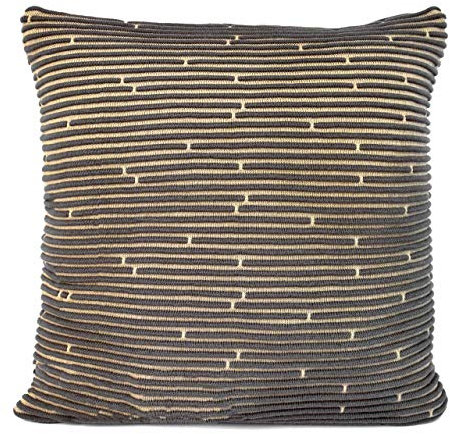 nielsen HOME Kissenbezug Lorin gestrickt, 50x50 cm, Antik Grau/Sand, 100% Baumwolle, Strick, Oekotex, Rippmuster, gerippt, Streifen, gemütlich modisch elegant, Dekokissen, Sofakissen