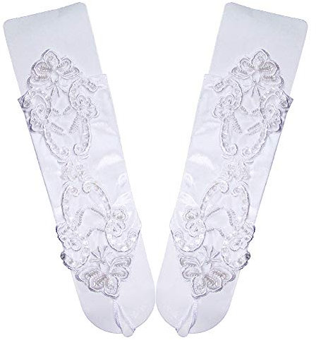Asudaro Damen Fasching Kostüm Spitzenhandschuhe Satin Brautkleid Handschuhe Stulpen für Hochzeit, Oper, Ball, Fasching, Karneval, Tanzen, Halloween Kostümhandschuhe Brauthandschuhe
