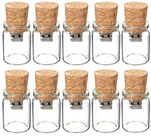 DISOK Lote de 50 Memorias USB Bote Cristal Corcho Retro 8 GB - Memorias USB Pendrive Detalles y Regalos Bodas Baratos
