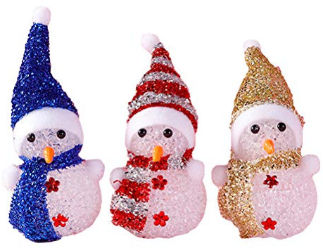 SOLUSTRE 3 Stücke LED Schneemann Figur Nachtlicht Acryl Dekofigur Weihnachtsdeko Beleuchtung Weihnachten Tischdeko Beleuchtet für Xmas Feengarten Deko Weihnachtsgeschenke
