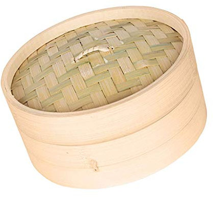 Inzopo Bambus-Dampfgarer, einstöckig, zum Dämpfen von Dim Sum Knödel, Brötchen, Gemüse, Fleisch, Fisch, Reis, 3 Größen zur Auswahl – Braun + Braun, 21 cm